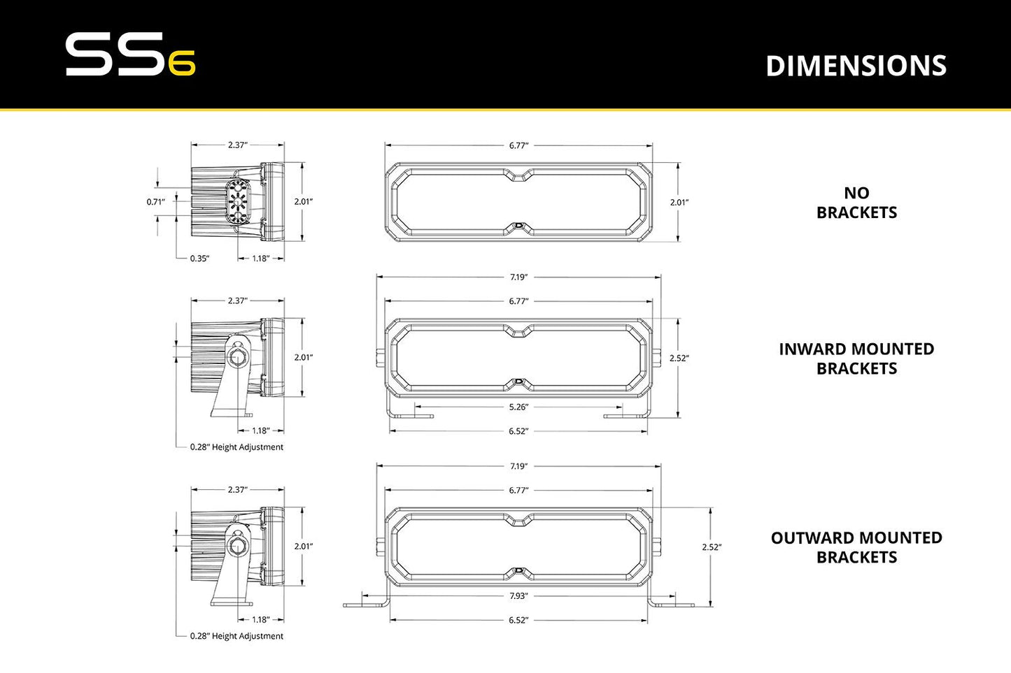 SS6 SAE/DOT Yellow LED Light Bar (one)