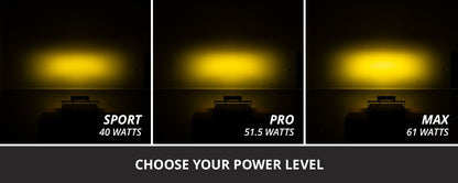 SS10 SAE/DOT Yellow LED Light Bar -  power levels labeled 'Sport', 'Pro', and 'Max' with wattage information.