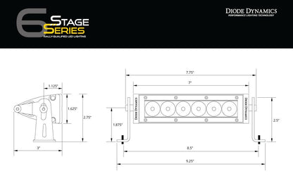 Technical drawing of a LED light bar with dimensions, featuring Diode Dynamics branding.