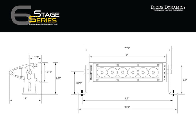 Technical drawing of a LED light bar with dimensions, featuring Diode Dynamics branding.