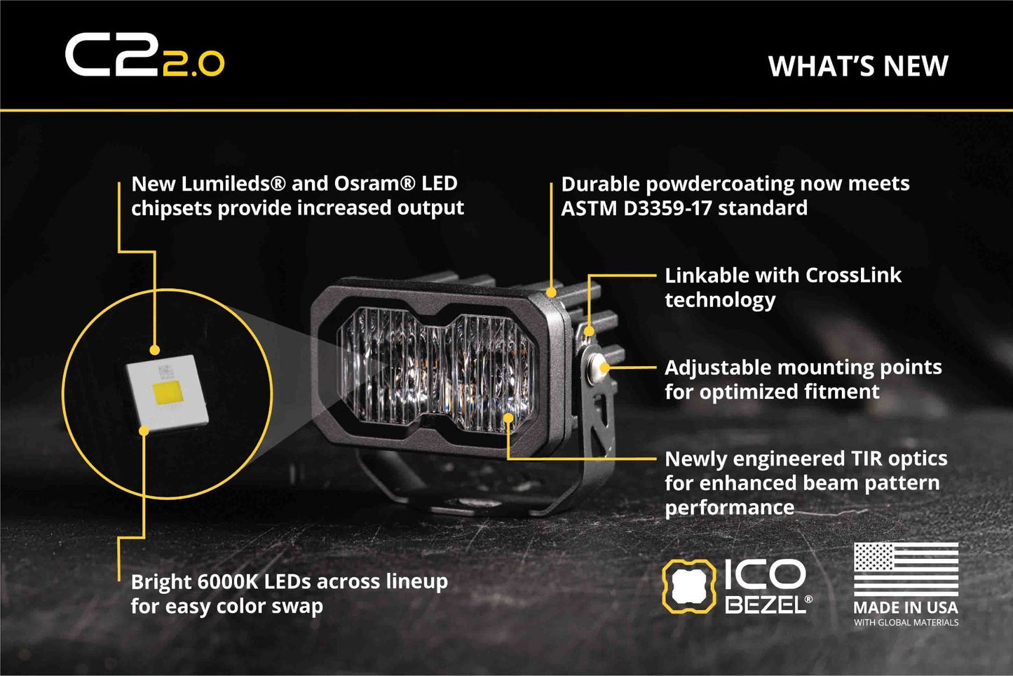 C2 2.0 SAE Yellow Sport LED Pod (pair)