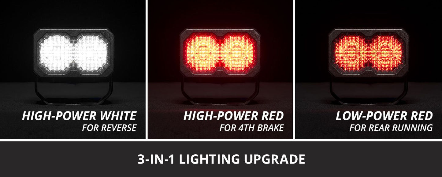 Stage series C2R - Three LED lights showing different color outputs 